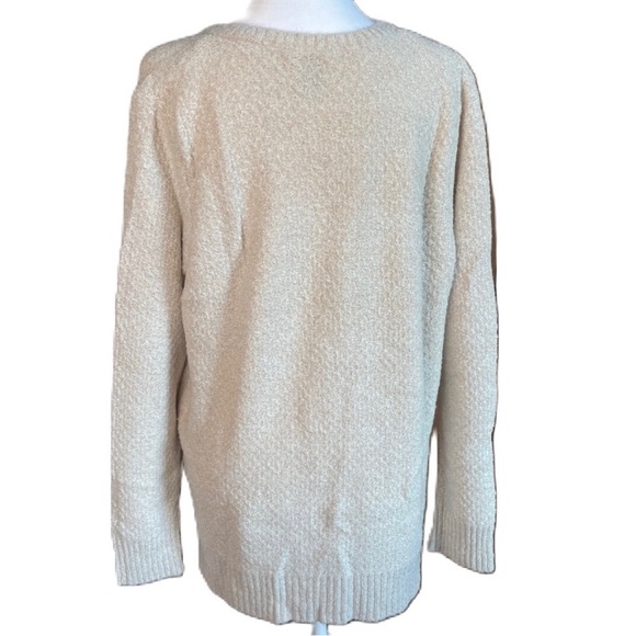 Anne Klein Women’s Cream Gold Metallic V-neck Fuzzy Pullover Sweater Large - Picture 4 of 10